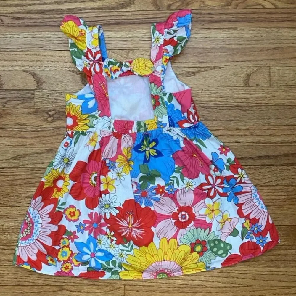 Counting Daisies Girls Dress 3T Vintage Floral Sleeveless Cotton Sundress